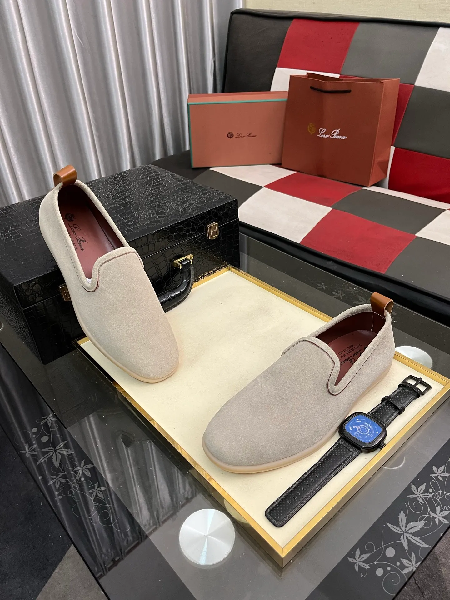 Men's men's shoes 💰420⌚️⌚️Loro*Piana pure original 2023 soft and comfortable LP deerskin flat casual star same style slip-on Loft men's shoes size 38-44